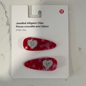 lululemon athletica Red Jeweled Alligator Hair Clips - Heart Accent (2 Pack)